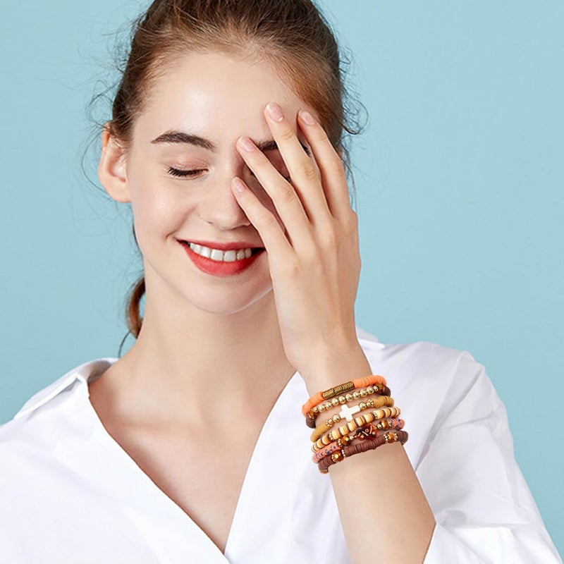 GOOJIDS Surfer Heishi Clay Bead Bracelets for Women Bohemian Stackable Gold Plated Beaded Stretch Bracelets Elastic Layering Friendship Bracelets Set Boho Jewelry - Image 4